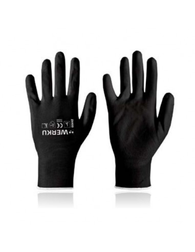 Luvas Poliuretano, Proteção, Trabalho, Luvas Pretas, preço especial, Luvas Werku, Luvas de Poliuretano, Nylon