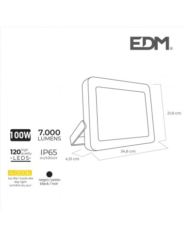 Projetor Led 100W 4000 K 7000 Lumens EDM, Projetores para profissionais, Construção, Pintura, Estuque, Pladur, Luz