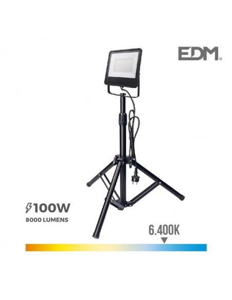 Projetor Led com Tripé, EDM, 100 Watts, 6400K 8000 Lm, Tripe de altura ajustável, Projetores para pintores, estucadore