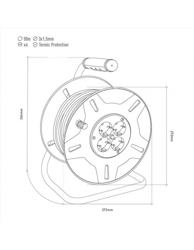 rolo de fio eletrico, extensão, rolo de cabo, material eletrico, Carretel de Cabo, 4 tomadas com terra