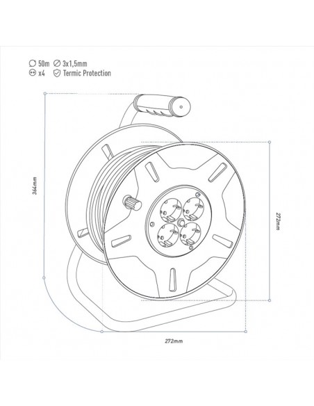rolo de fio eletrico, extensão, rolo de cabo, material eletrico, Carretel de Cabo, 4 tomadas com terra