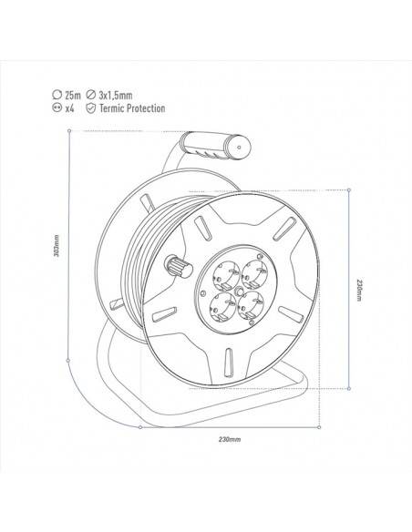 rolo de fio eletrico, extensão, rolo de cabo, material eletrico, Carretel de Cabo, 4 tomadas com terra