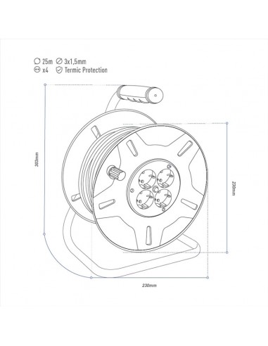 Rolo de fio eletrico, extensão, rolo de cabo, material eletrico, Carretel de Cabo, 4 tomadas com terra