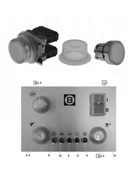 Interruptor Luminoso branco para Brinkmann, Maquinas de betonilha, Botão Comando, Peças, Maquina de betonilha, Peças