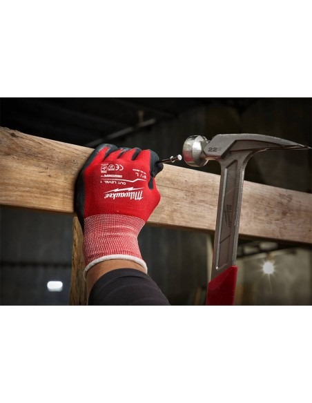 Luvas de trabalho, Milwaukee, Luvas anti Corte, Palma reforçada por nitrilo texturizado, resistência à abrasão, nív