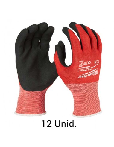 Luvas de trabalho, Milwaukee, Luvas anti Corte, Palma reforçada por nitrilo texturizado, resistência à abrasão, nív