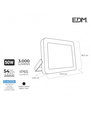 PROJETOR LED 50W 6400K 3000 LUMEN EDM